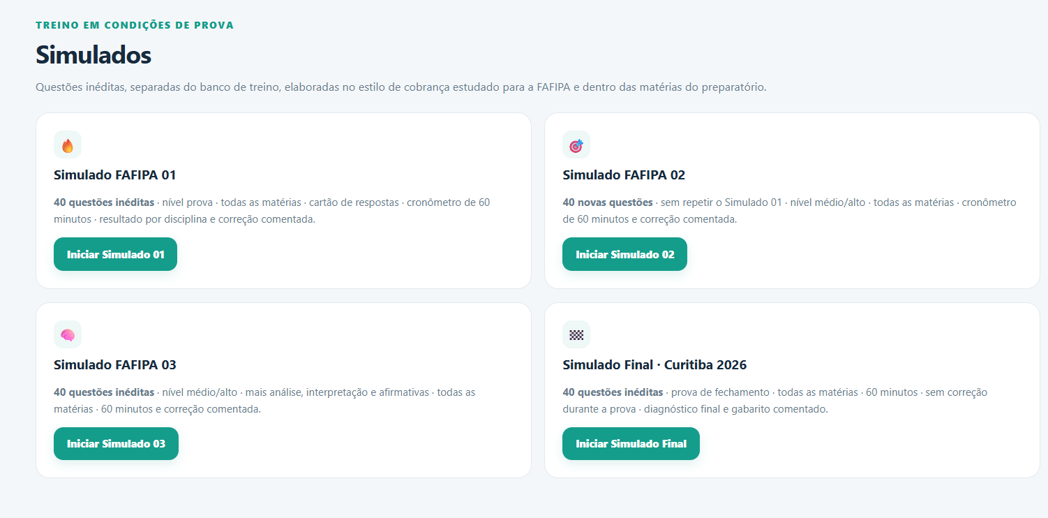 Área de simulados da plataforma
